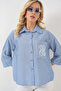 Women's Single Pocket Embroidered Shirt 20328 - Navy Blue - 3