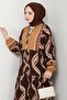 Shaped Spiral Pattern Viscose Dress Bitter Brown - 4