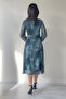 Women's Turquoise V-Neck Belted Tie-Dye Pattern Tulle Midi Length Plus Size Dress - 5