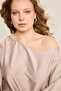 One Shoulder Satin Blouse - Stone - 2