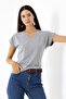 Women's Light Gray V-Neck Basic T-Shirt - 2