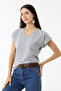 Women's Light Gray V-Neck Basic T-Shirt - 5