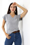 Women's Light Gray V-Neck Basic T-Shirt - 6