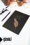 A5 Bird Feather Themed Black Kraft Cover Notebook - Lined Notebook - 60 Sheets (120 Pages) 15X21 cm