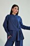 Lacing Detailed Shirt and Wide Leg Pants Double Set 2519 - Navy Blue