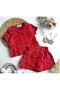 Red Girl's Suit with Rose Shorts Skirt