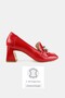 Women's Red Patent Leather Genuine Leather 35-41 Number Medium Heel Buckle Shoes - 4