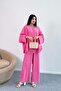 Flowy Cutout Rhinestone Wide Sleeve Blouse and Wide Leg Pants Two Piece Set 8838 - Pink - 2