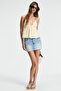 Clarvia Women's Triangle Chest Cup Lace Detail Yellow Blouse with Adjustable Strap - 4