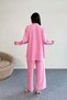 Lacing Detailed Shirt and Wide Leg Pants Double Set 2519 - Pink - 3