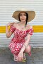 Watermelon Sleeve Large Floral Pattern Slit Square Neck Summer Midi Dress - 3