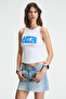 Wikends Women's Crew Neck Thick Strap White Tank Top with Print Detail on the Front - 2