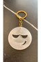 Carefree Face Emoji Shaped Pearlescent White Colored Gold Accessory Epoxy Keychain Handmade - 2
