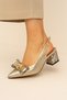 Women's Heeled (Studded) Shoes Genuine Gold Leather. Snake Print