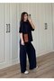 Navy Blue Modal Oversize Crew Neck Short Sleeve Tracksuit Set - 7006 - 4