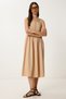 Strappy Rib Detailed Poplin Dress Beige Lrc0003