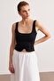 Black Low-cut Crop Blouse - 3