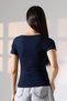 Rib Fabric Boat Neck Short Sleeve Basic Women's T-Shirt 21996 Dark Blue - 4