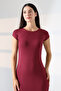 Basic Women's Long Casual Dress with Low Sleeve Closed Crew Neck 21898 Bordo - 2