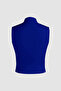 6071 Sleeveless Gathered Cobalt Blue Crop Blouse - 2