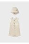 Baby Boy Short Sleeve Jumpsuit & Hat Set - Cream - 2