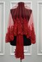 Red Vip Bridal Veil Set, Flower Laced Glass Bead Pearl Stitched Henna Veil Cover Set 6 Pieces - 5