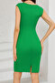 Light Green Women's Keyhole Collar Sleeveless Short Crepe Fabric Dress - 2