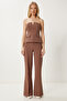 Strapless Woven Blouse Pants Set Brown Lfk0010 - 2