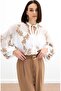 Embroidered Chiffon Shirt - Camel - 4