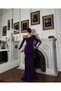 Neck Pearl Detailed Glittery Crepe Dress Purple 583046 - 4