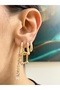 Gold Color Zircon Stone Detailed Dangle Steel 3-Piece Earrings - 2