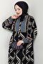 Shaped Spiral Pattern Viscose Dress Black - 3