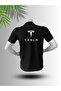 Tesla Logo Printed Polo Neck Cotton T-Shirt - 2