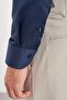 Iron-Free 100% Cotton Non Iron Classic Collar Satin Navy Blue Men's Shirt - 8