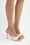 Women's Noir Ecru Shiny Heeled Slippers - 4