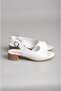 Seç 302 Genuine Leather Heel Sandals (Heel Height: 3.5 cm) White - 3