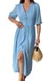 Women's Summer White Dress - V-Neck Lined Button-Detail Short Sleeve Dress 7539 - 7