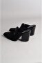 Seç 8039 Genuine Leather Heel Western Slippers (Heel Height: 9 cm) Black Suede - 6