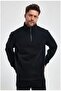    Oversize Half Zip Collar Basic Sweatshirt - Black