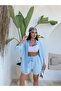 Women’s Linen Fabric Oversized Shirt Shorts Set - 6