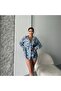 Floral Pattern Blue Vintage Women's Oversize Shirt - 7