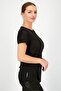 Women Sportswear Fit Mesh Sleeves Training Top, Black - 2