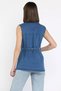 Dark Blue Women's Lycra Jean Denim Vest with Pockets and Waist Belt - 4