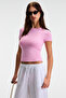 Tarelia Women's Crew Neck Short Sleeve Slim Pink T-Shirt - 2