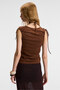 Seralya women's sleeveless window collar neckline slim brown blouse - 6