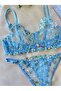 Women's See-Through C Cup Underwire Floral Patterned Blue Bra Set - 137 - 2