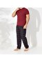 Men's Plaid Burgundy Black Combed Cotton Pajama Bottoms with Pockets