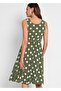 Women's Plus Size Khaki, Point Pattern Wrapped Back Waist Rubber Detail Dress 65N19620 - 3