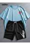 Life Wish Printed Cotton Fabric Men's Light Blue T-Shirt-Black Shorts Set - 4