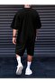 Los Angeles T-Shirt Shorts Combo Set - Black Printed Oversized Crew Neck - 2